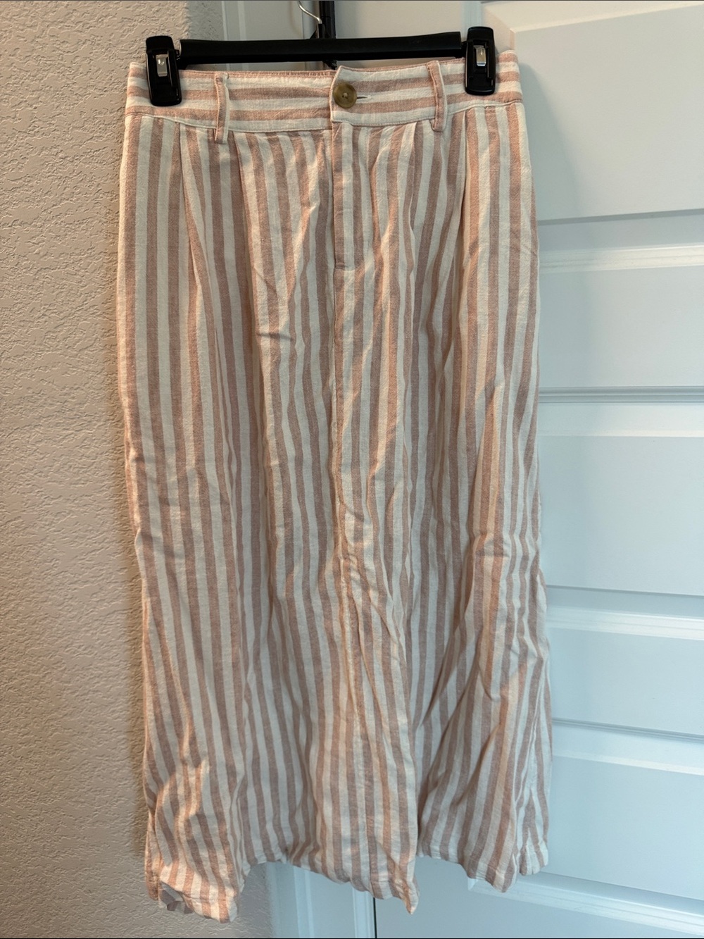 a new day Pink and White Striped Midi Skirt